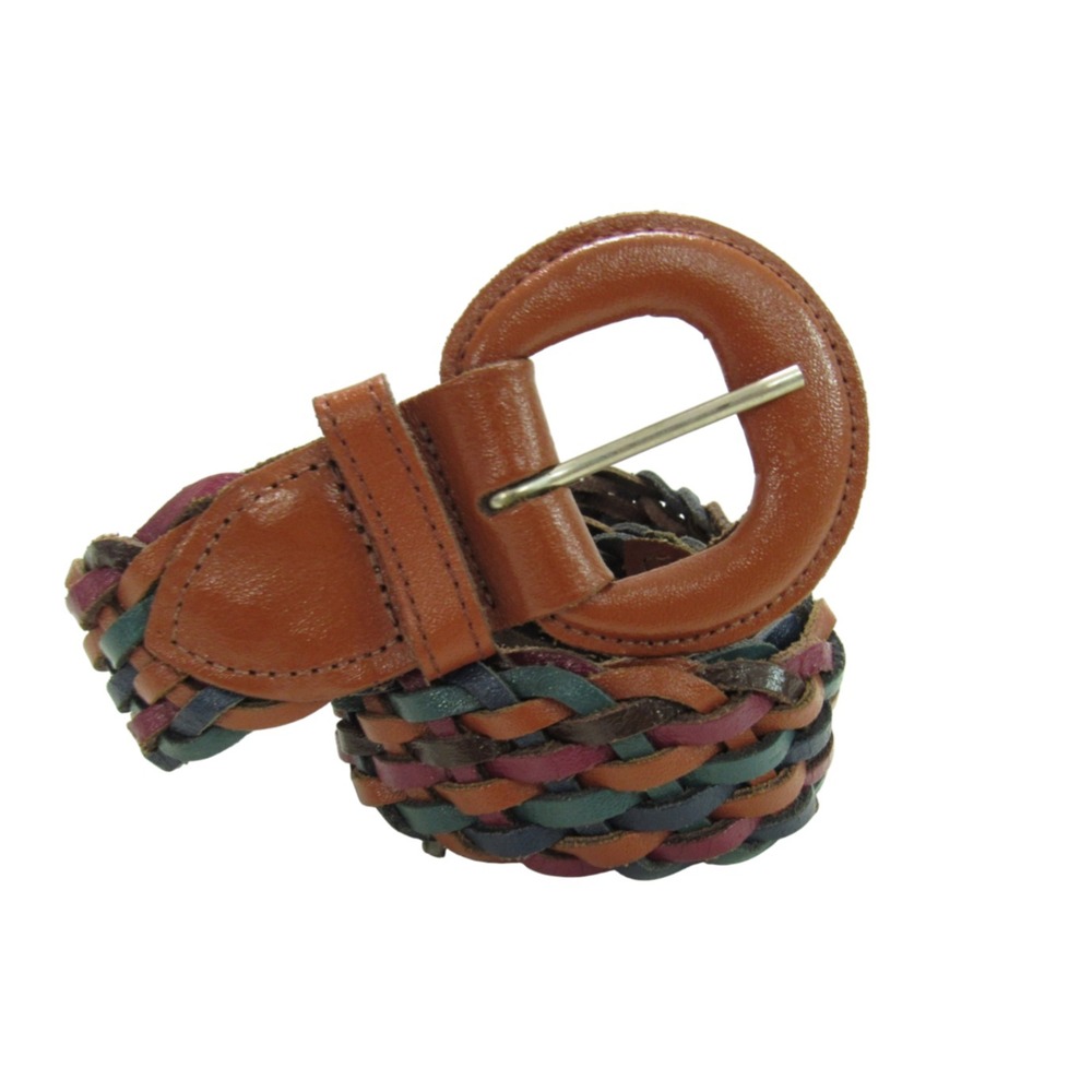 VTG Women's GENUINE LEATHER Multicolor Weave BRAIDED WOVEN Waist Belt Sz S/M